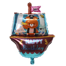 Фольгована фігурна куля "корабель ведмедик Блакитний".  Розмір: 90см*55см.