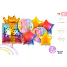 Набір тематичних куль "Омбре Happy Birthday". У наборі: 1шт. 28"(70см.) + 6шт. 18 " (45см),