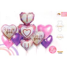 Набір тематичних куль "серця I Love You". У наборі: 1шт. 43"(107см.) + 6шт. 18 " (45см),