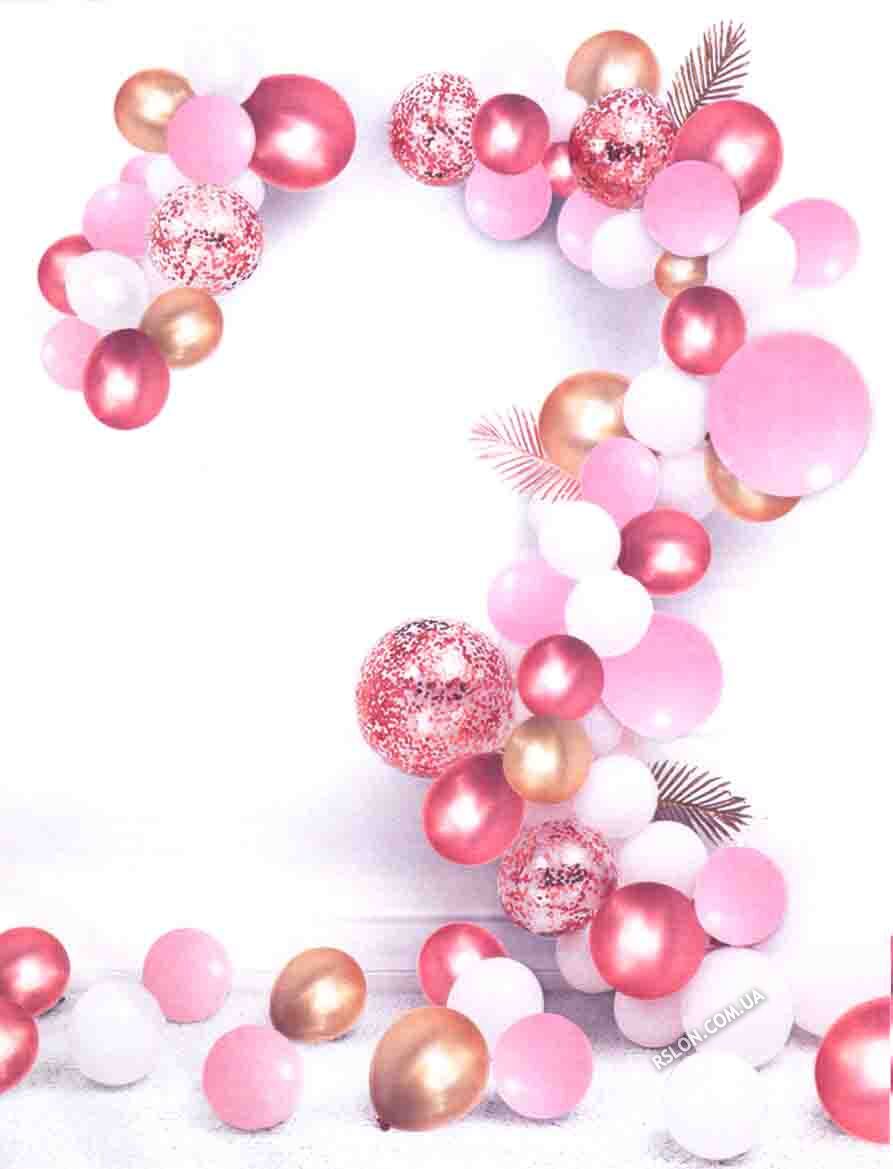 арка гірлянда з повітряних куль "біло-рожевий стиль". Розмір: 5м.