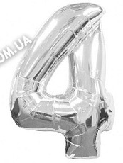 Шар цифра "4" Цвет: Серебро. Размер: 40"(100см). Пр-во: FlexMetal (Испания)