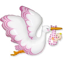 Фольгированный фигурный шар "Аист Девочка". Размер: 31″/80см x 38″/96см Пр-во: FlexMetal (Испания)