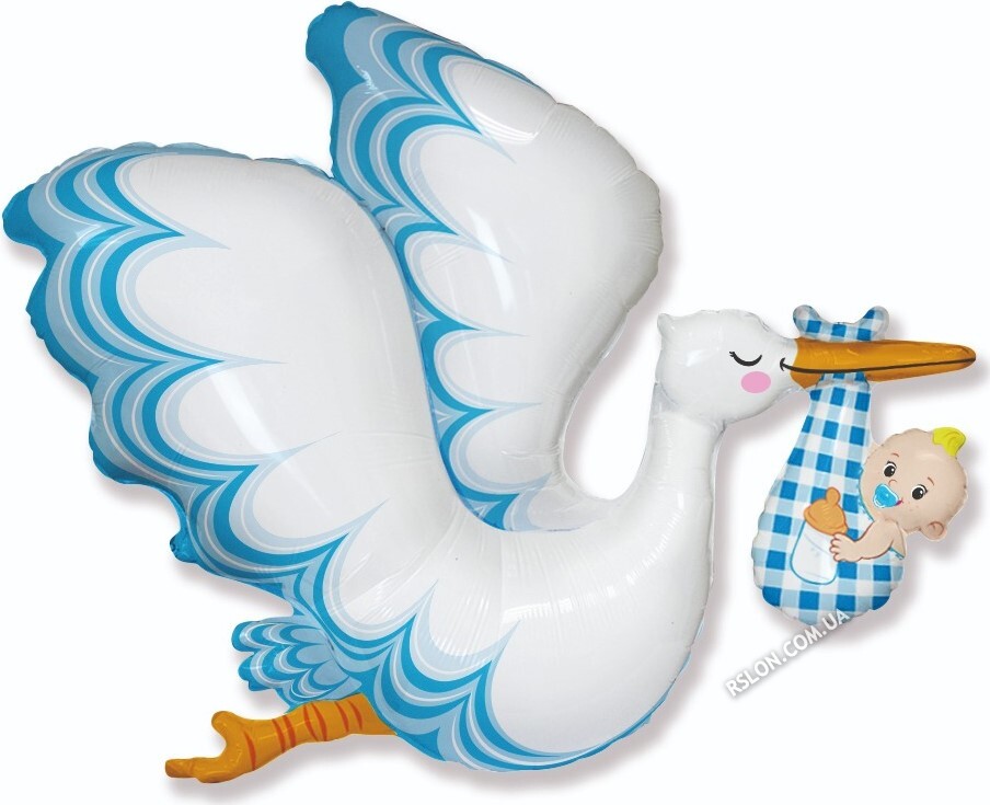 Фольгований фігурний куля "Лелека хлопчик". Розмір: 31"/80см x 38" / 96см Пр-під: FlexMetal (Іспанія)