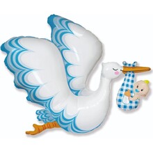 Фольгированный фигурный шар "Аист Мальчик". Размер: 31″/80см x 38″/96см Пр-во: FlexMetal (Испания)