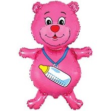 Фольгированный фигурный шар "Мишка с соской розовый". Размер: 92см*59см  Пр-во: FlexMetal (Испания)