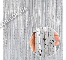 Шторка завіса для фотозони. Колір: Срібло Чорні Зірочки. Розмір: 1м*2м.