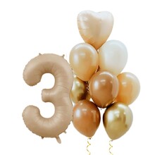 Набор "Цифра 3 с воздушными шарами"  Цвет: Бежевый. Размер: 32"(80см.) Пр-во: Китай.