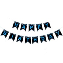 Баннер гирлянда "Happy Birthday" Синий на чёрном". Длина: 5м.