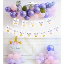 Баннер гирлянда "Happy Birthday" Единорог рог. Длина: 2м.