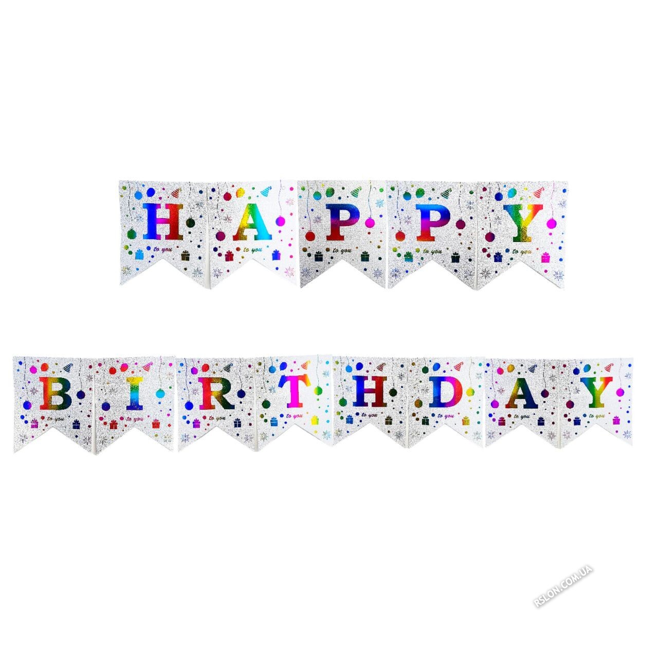 Баннер гірлянда "Happy Birthday" Кульки Срiбло. Довжина: 5м.
