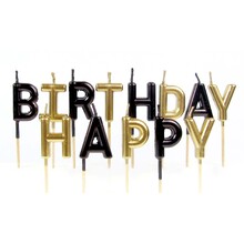 Свечи буквы для торта "Happy Birthday" Цвет: Чёрный/Золото Хром.