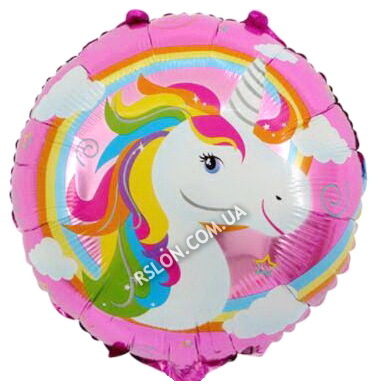 Фольговані кулі коло "Єдиноріг Веселка".  Розмір: 18"(45см).