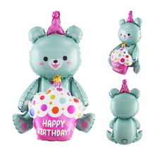 Фольговані кулі "Ведмедик з тортом блакитний" Розмір: 60см*40см.