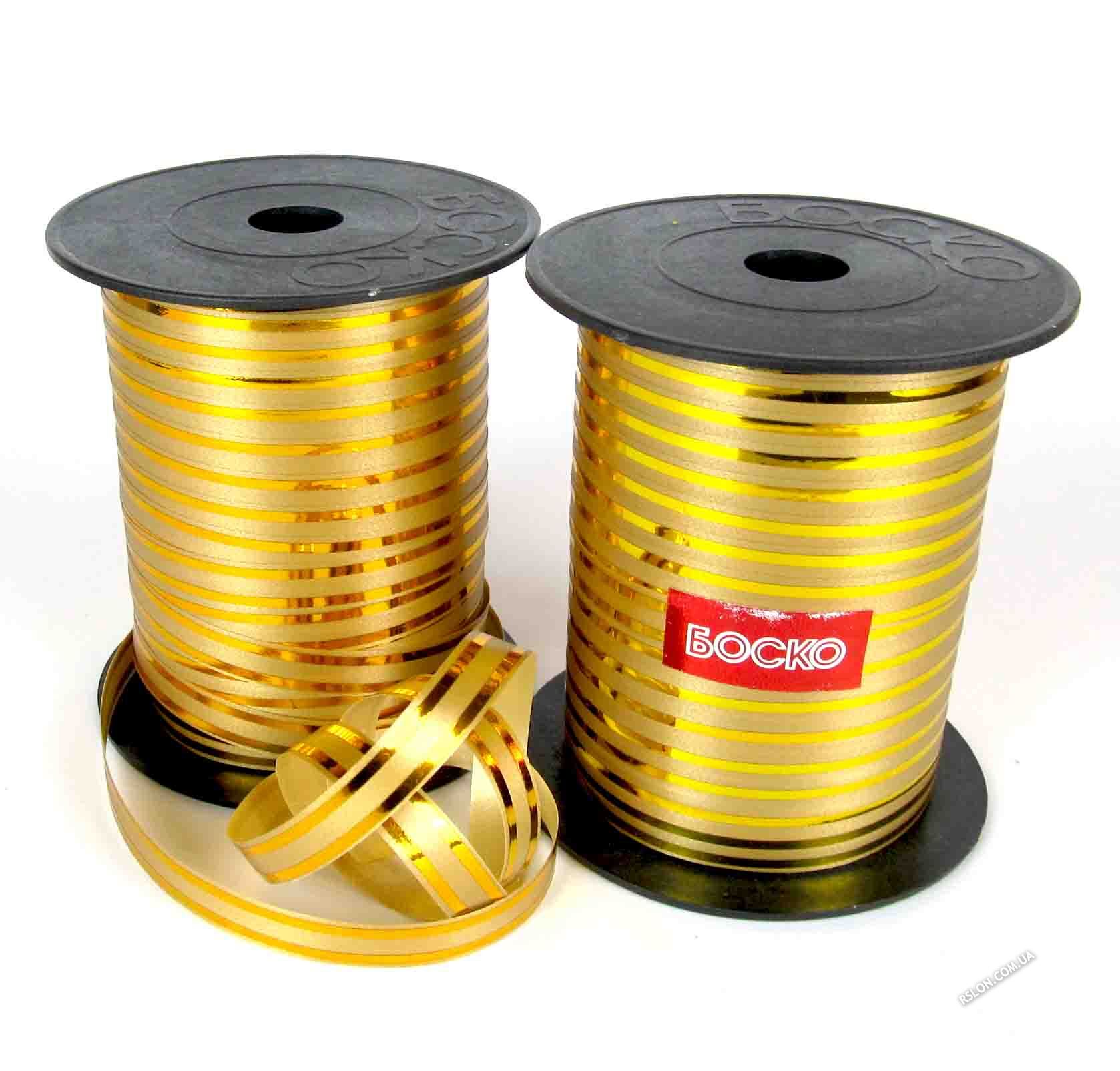 Стрічка для кульок. Колір: Гірчичний Люрекс. Довжина: 50м. Вир-во: Боско (Україна)