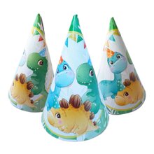 Колпачки праздничные "Динозаврики". Размер: 16см. В упак:10шт