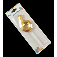 Свеча цифра для торта "Crystal 6". Цвет Золото. Пр-во Китай