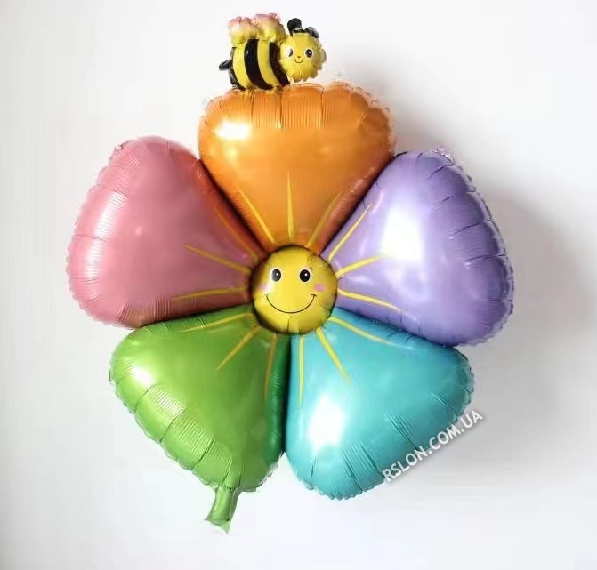 Фольгована куля "Квітка Сонечко з Бджілкою".  Розмір: 40"(100см*92см)