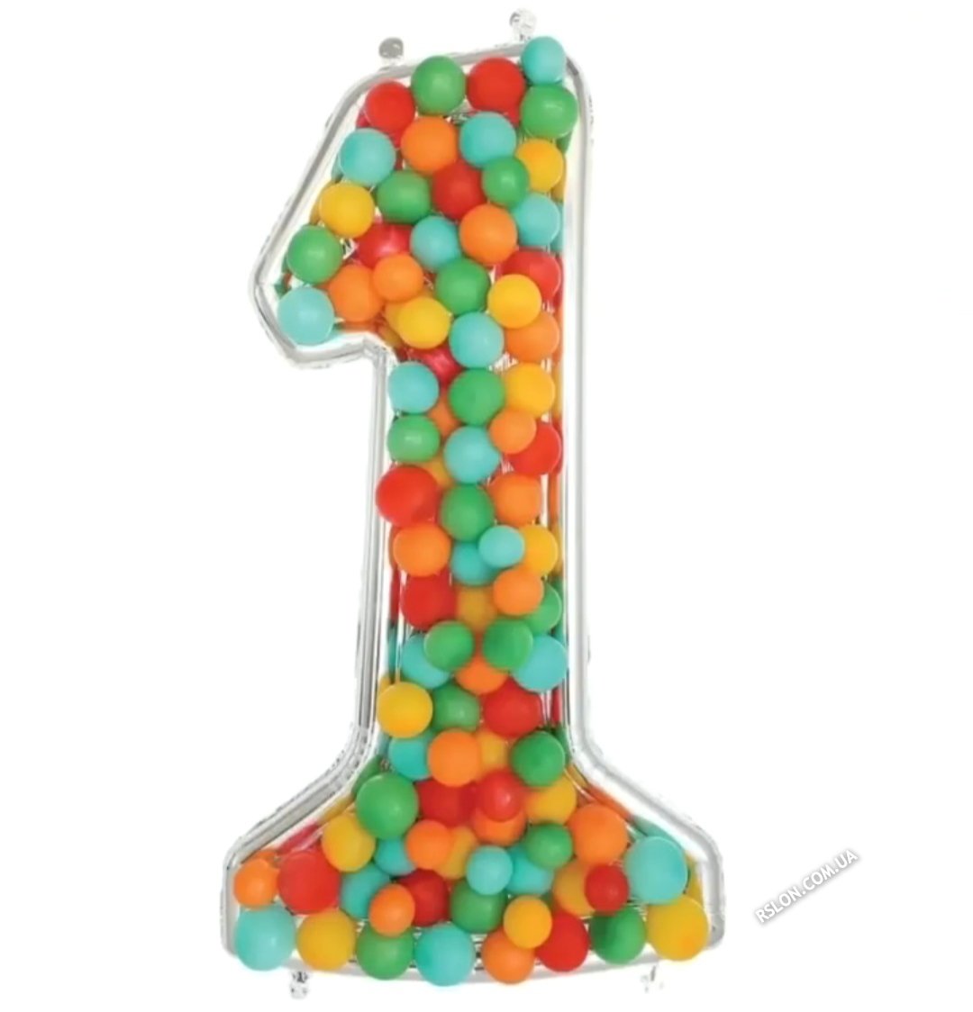 Рамка з фольгованої цифри 1 з повітряними кулями. Розмір: 65"(165см.) Вир-во: Китай.