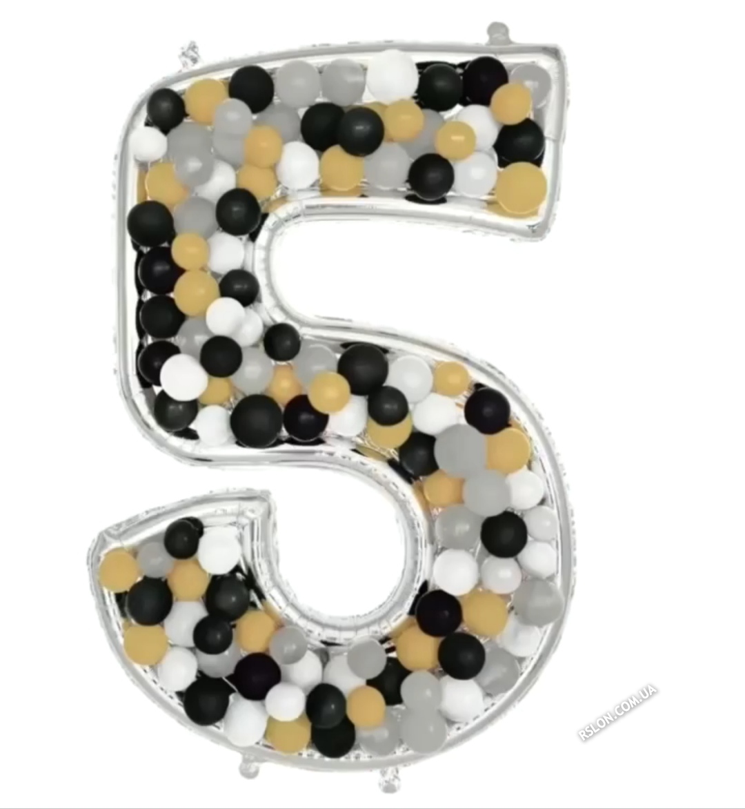 Фольгированная рамка цифра 5 с воздушными шарами". Размер: 65"(165см.) Пр-во: Китай.