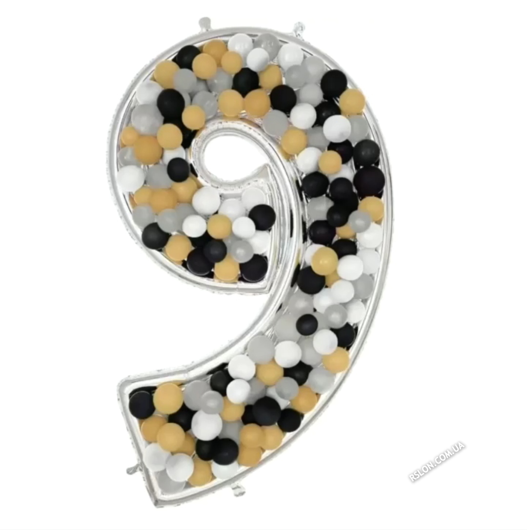 Фольгированная рамка цифра 9 с воздушными шарами". Размер: 65"(165см.) Пр-во: Китай.
