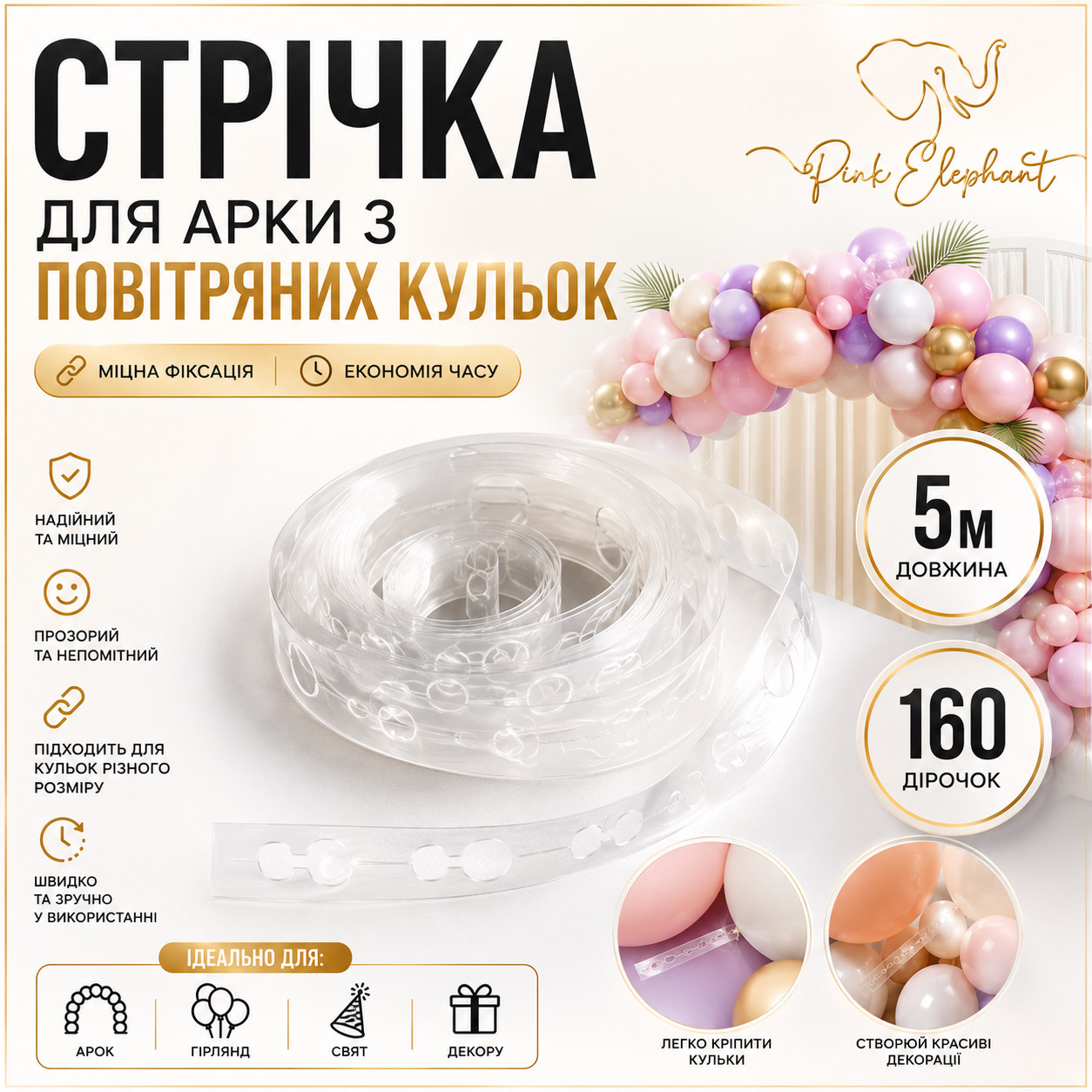 Стрічка для арки з повітряних куль. Довжина: 5м.